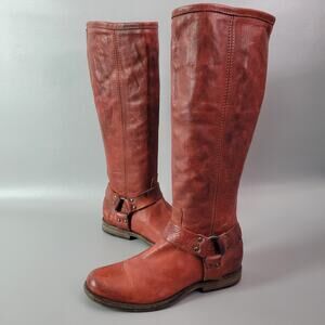 Frye Womens Phillip Red Leather Back Zip Tall Harness Riding Boots 76850 SZ 7B